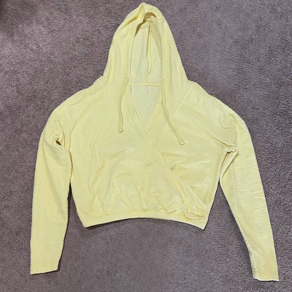 Free People Movement Criss Crossed Cropped Cotton Hoodie Fresh Squeezed Size M